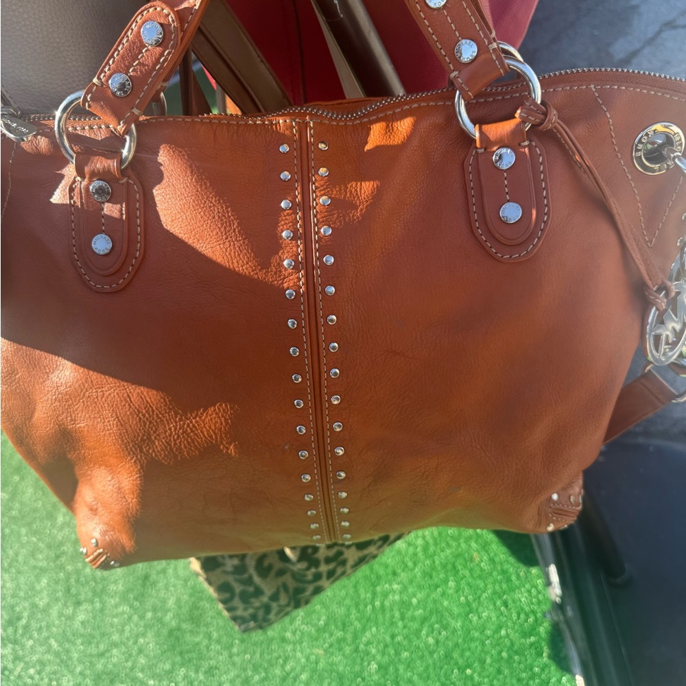 Orange Studded Leather Handbag Michael kors